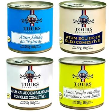 Imagem de KIT 4 Atum Tours Conservas: Óleo Comestível, Ralado, Limão e Natural 255g cada