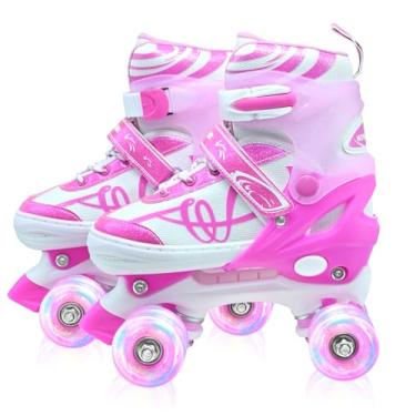 Imagem de Patins para crianças, quadriciclos ajustáveis para jovens, adolescentes de 12 a 14 anos com rodas iluminadas, patins para iniciantes para locais internos e externos
