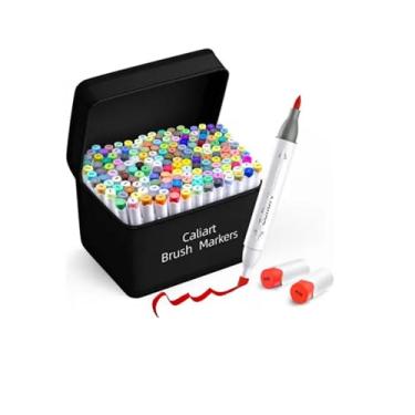 Imagem de Kit 60 Cores Canetas Marcadores Artísticos Dupla Ponta à Base de Álcool – Canetas de Desenho Profissional para Colorir, Esboço, Caligrafia e Ilustração