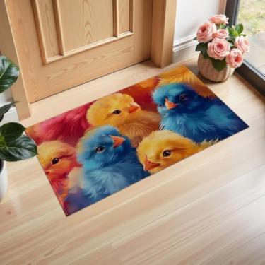 Imagem de Ti Caldi Tapete de porta de pintinho colorido, 29,5 × 43 cm, tecido não tecido, capachos fofos para entrada, cozinha, quarto, tapete antiderrapante não tecido para decoração de casa, presentes