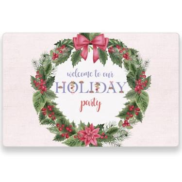 Imagem de WRAPAHOLIC Conjunto de jogo americano descartável com 50 folhas de guirlanda de azevinho de Natal - 28 x 43 cm, tapetes de mesa descartáveis para mesa de jantar, cozinha e decorações de Natal