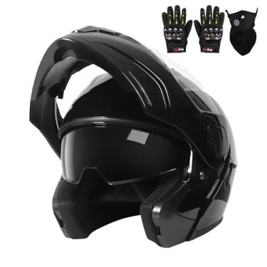 Imagem de Capacetes de motocicleta modulares para adultos, aprovado pelo DOT, viseira dupla, capacete completo para homens e mulheres Moto ATV UTV Snowmobile ADV quatro rodas bicicleta de rua com luvas e