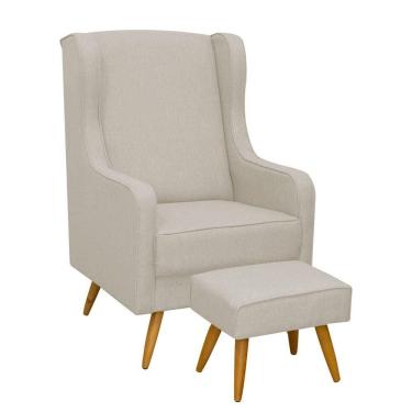 Imagem de Poltrona Sala Amamentação E Puff Giovanna Linho bege