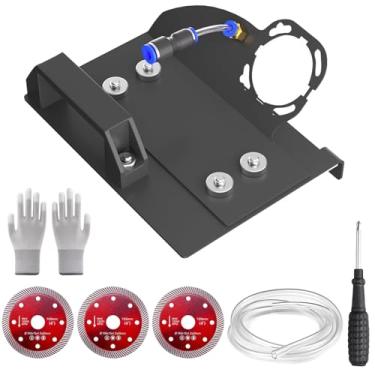 Imagem de Ferramenta de chanfradura de pedra cerâmica de corte de 45 graus, suporte para cortador de azulejos de 45° para esmerilhadeiras angulares tipo 100 com 3 lâminas de serra e luvas e mangueira de 99 cm