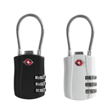 Imagem de UP Security Fechaduras de bagagem aprovadas pela TSA com cabo – Cadeado de combinação durável para malas, mochilas, armários de academia e equipamentos de viagem (preto + branco)