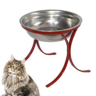 Imagem de Comedouro Alto Pet Ferro Inox para Gatos Ração Agua Vermelho - Gastrob