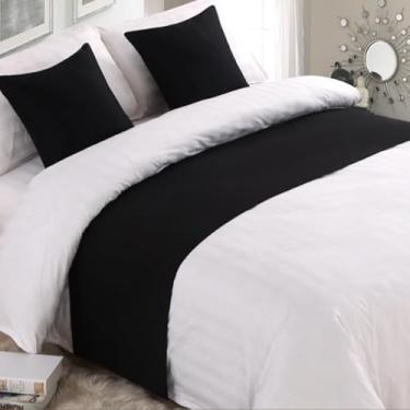 Imagem de Cachecol de corredor de cama de hotel, colchas de cor sólida, cobertas, lenços, protetor de lenços, capa protetora para quarto, hotel, decoração, Queen King, toalha de cama preta-||50 x 240 cm para