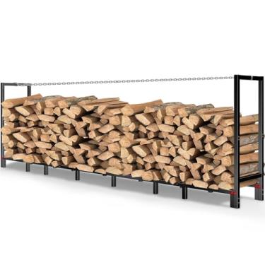 Imagem de Lilybud--lily Suporte para lenha de 2,3 m ao ar livre, suporte de lenha com corrente reforçada para armazenamento de madeira de lareira, suporte empilhador de metal resistente para pátio interno e