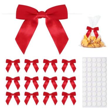 Imagem de Pacote com 50 laços de gravata vermelhos, fita de cetim de 9 cm, mini laços vermelhos para amarrar pacotes, embalagem de artesanato, sacolas de doces de padaria, lembrancinhas de festa, casamento