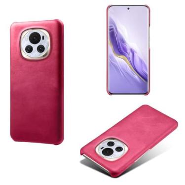 Imagem de Capa para Honor Magic 6,Proteção contra quedas,Casca de volta de cor sólida simples,Design de couro de imitação de plástico-Rose