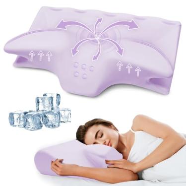 Imagem de Travesseiro cervical de pescoço para alívio da dor, travesseiros ergonômicos de espuma viscoelástica para dormir, travesseiro de suporte de pescoço sem odor para dormir de estômago lateral e traseira