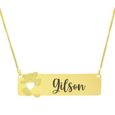 Imagem de Colar Personalizado Ursinho Coração Vazado Gravação Gilson Banhado Ouro 18K - 999012192