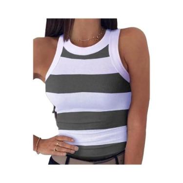 Imagem de Camiseta Regata Feminina Sem Mangas Com Estampa Listrada, Decote Redon