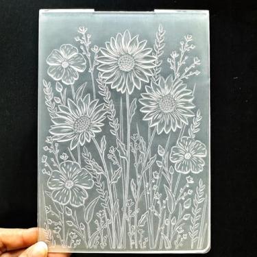 Imagem de Modelo de pasta de plástico 3D em relevo, girassóis e flores, textura de 12 x 17 cm para fazer cartões, faça você mesmo, scrapbooking, papel, artesanato, artesanato, scrapbook, artes, decoração