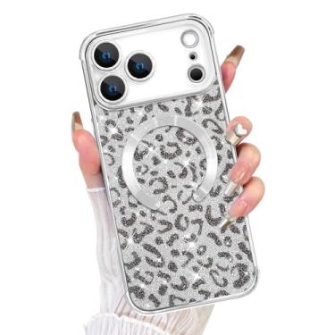 Imagem de Fiyart Capa projetada para iPhone 17 Pro 2025, compatível com MagSafe Cheetah Print Plating Proteção para câmera com glitter magnético leopardo para mulheres e homens à prova de choque 6,3 polegadas