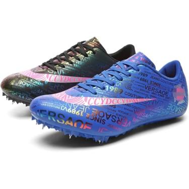 Imagem de Homens Mulheres Spike Shoes Homens Running Spikes Track And Field Spikes Shoes Antiderrapante Destacável Com Spikes Malha Leve Respirável Para Pista Antiderrapante Sprint, Black and Blue, 43EU