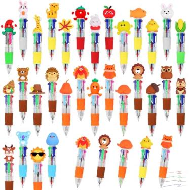 Imagem de 30 mini canetas multicoloridas em uma caneta fofa 4 em 1 para crianças, canetas esferográficas para aniversários e festas infantis, presentes divertidos canetas kawaii de tinta sortidas (Ação de