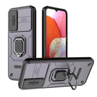 Imagem de SORAKA Capa para Samsung Galaxy A14 5G/4G com suporte de anel e tampa deslizante para câmara capa Samsung A14 com placa metálica para suporte magnético de carro capa de dupla camada em PC e TPU