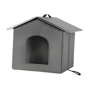 Imagem de Baoblaze Casa para gatos selvagens com teto removível, fácil de montar, lavável, aconchegante, inverno, quente, verão, resfriamento para celeiro, abrigo, Gray M