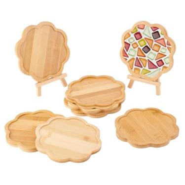 Imagem de WEBEEDY 8 peças de porta-copos de bambu de mosaico DIY, bandejas de base em branco de 14 cm, porta-copos para copos de bebida, porta-copos de plantas, suprimentos de mosaico para decoração de festa em