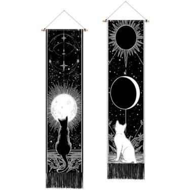 Imagem de BVBOX 2 peças de tapeçaria floral vertical, tapeçarias de borla preta para pendurar na parede vertical, decoração de casa para sala de estar, quarto