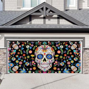 Imagem de ZTHMOE 1 peça 5 x 2 metros Dia dos Mortos Porta da Garagem Banner Decorações Mexicana Fiesta Sugar Skull Flores Fotografia Pano de Fundo Exterior Capa de Parede Dia DE Los Muertos Artigos de Festa