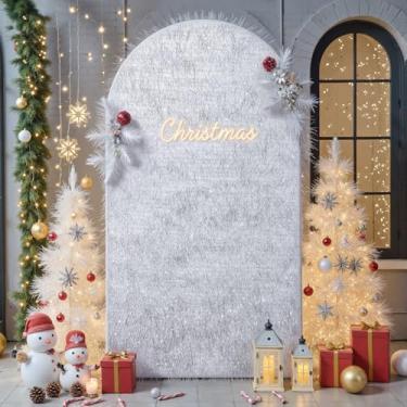 Imagem de Capa de fundo de arco de 1,8 m prata, borla metálica brilhante de 2 lados, elastano para suporte redondo Chiara – capa de arco de balão para casamento, festa de aniversário, chá de bebê, decoração de