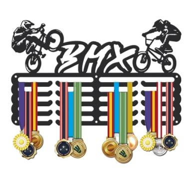 Imagem de SUPERDANT Suporte de medalha de metal de motocross para bicicleta BMX Medalhas Display Hanger Rack Awards Ribbon Rack Organizer Suporte de parede 5 linhas para esportes clube escola competição de