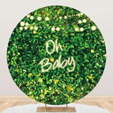 Imagem de dnldliq Capa de fundo redonda de 2 m Oh Baby Folha verde fundo fotográfico chá de bebê meninas decoração de festa de aniversário adereço de estúdio fotográfico