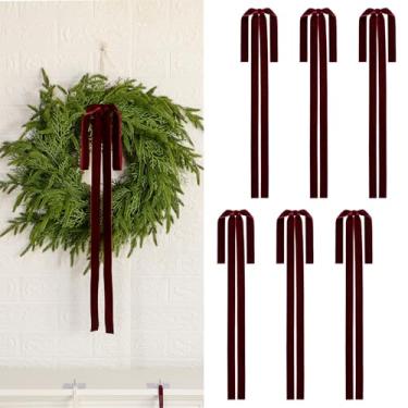 Imagem de Arcos de Natal de veludo 59 x 40 cm, enfeite de árvore de Natal vintage grande para coroa, guirlanda, escada, lareira, porta (6, vermelho)
