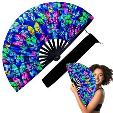 Imagem de Onekka Ventilador dobrável grande de 33 cm para rave, ventilador chinês para dança de linha, ventilador holográfico de cores a laser, ventilador de botas no chão, festa, decoração, festival