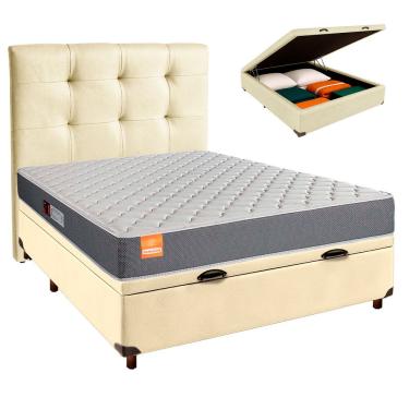 Imagem de Cama Box Bau + Colchão Casal D23 Pro Inducol + Cabeceira Estofada