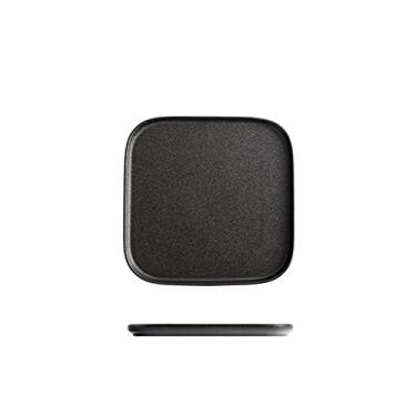 Imagem de Prato de serviço Pratos de jantar de 20 cm Pratos pretos quadrados foscos elegantes Prato de servir de cerâmica resistente para salada de bife, macarrão e aperitivo, pratos de jantar (Cor: C, Tamanho