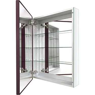 Imagem de FOMAYKO Armário de remédios de banheiro de alumínio com moldura de café de fazenda 76 cm (A) x 55 cm (L) polegadas recesso ou montagem em superfície armário espelhado para banheiro banheiro cozinha