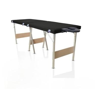 Imagem de Maca dobrável portátil com APOIO de Cabeça PRETA BRANCA Estética/Massagem/Cílios/Tatuagem- 240kg(PRETA)