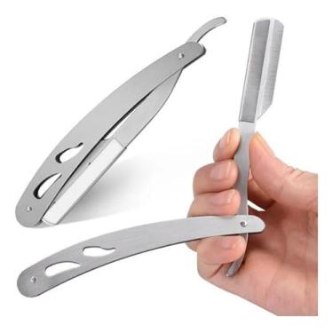 Imagem de Navalhete Profissional de Barbeiro em Aço Inoxidável – Cabo Metálico Prata | Navalha Clássica para Barba e Acabamento Preciso