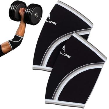 Imagem de Mangas de cotovelo de compressão (par), neoprene de 5 mm, suporte perfeito para crossfit, levantamento de peso, levantamento de peso, tênis, golfe e basquete, Preto, Small