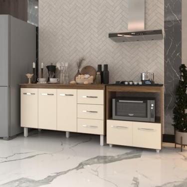 Imagem de Mobília Decor, Gabinete Armário Carine 138 cm com Tampo Tampão e Balcão Evelyn Para cooktop 4 Bocas Savana e Off White