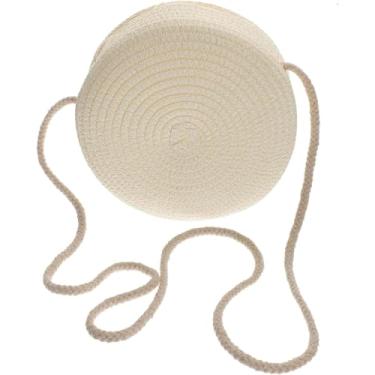 Imagem de Bolsa Feminina Pequena Palha Sintética Trama de Celulose Redonda Alça Corda(Palha Clara)