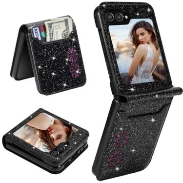 Imagem de CCSamll Capa protetora para Samsung Galaxy Z Flip 7 FE com porta-cartões para mulheres, carteira de couro PU com glitter brilhante para Samsung Z Flip6 / Flip 7 FE/Flip 5 XKK preta