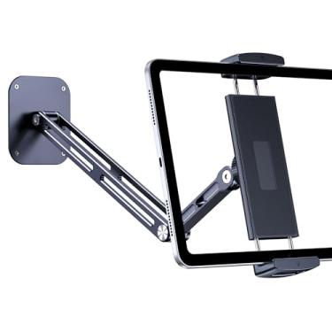 Imagem de Lucrave Suporte de parede para tablet, suporte de parede dobrável de alumínio de 15 polegadas para iPad com base giratória ajustável de 360° para iPad Pro Air Mini, Galaxy Tab, todos os telefones e