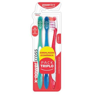Imagem de Escova de Dentes Powerdent XPower Cross Pack Triplo Macia  Limpeza Pro