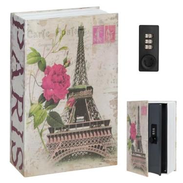 Imagem de Cofre de livro de desvio com cadeado de combinação, caixa de bloqueio de metal escondida Decaller Safe Secret, 24,8 cm x 15,2 cm x 5,6 cm, Torre Eiffel