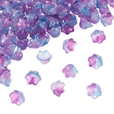 Imagem de 100 peças de contas de flor de vidro transparente cor gradiente cristal trompete sino flor espaçador contas para fazer joias faça você mesmo pulseira colar brincos miçangas arte artesanato, cadete