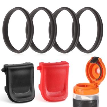 Imagem de 2 peças de clipes de garrafa de substituição, com 4 peças de vedação preta de vedação de tampa confiável fecho de boca de garrafa, acessórios de bocal de garrafa compatíveis com Gatorade (vermelho