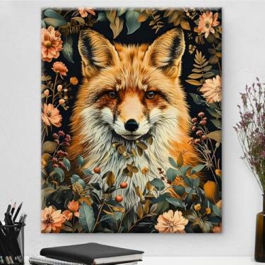 Imagem de Arte de parede botânica vintage emoldurada A Red Fox - Decoração de parede com flores escuras Academia para sala de estar quarto casa 20 x 25 cm