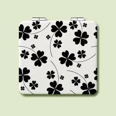 Imagem de Espelho de bolso para mulheres, espelho compacto, pequenos espelhos de maquiagem de viagem com ampliação, espelhos cosméticos portáteis presentes para tia dela acampamento (planta)