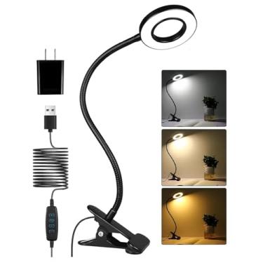 Imagem de Lâmpada de estudo de leitura LED com clipe, 3 modos de cor para cuidados com os olhos com 10 brilho, luz de clipe ajustável para leitura de cabeceira de cama na cama e quarto