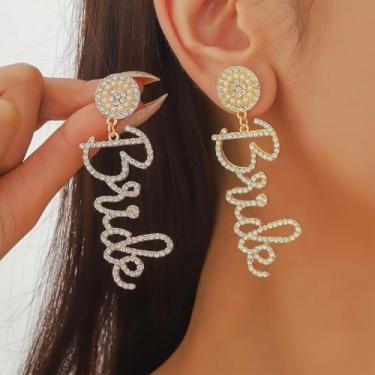 Imagem de Brincos de noiva elegantes para mulheres, cristal cintilante e pérola, conjunto de presente de casamento acessórios de dama de honra