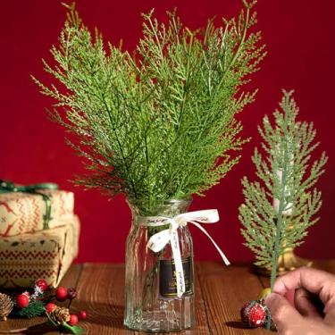 Imagem de 10/5 peças de ramos de pinheiro artificiais falsas folhas de pinheiro verde caules DIY guirlanda enfeites de árvore de Natal decoração de mesa de festa de ano novo (estilo 1,35 cm de comprimento, 10